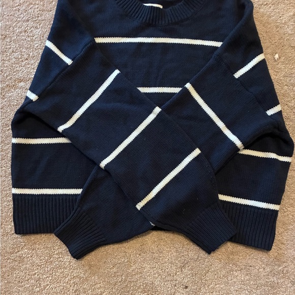 Hollister Navy and White Striped Crew Neck Sweater - Picture 1 of 2